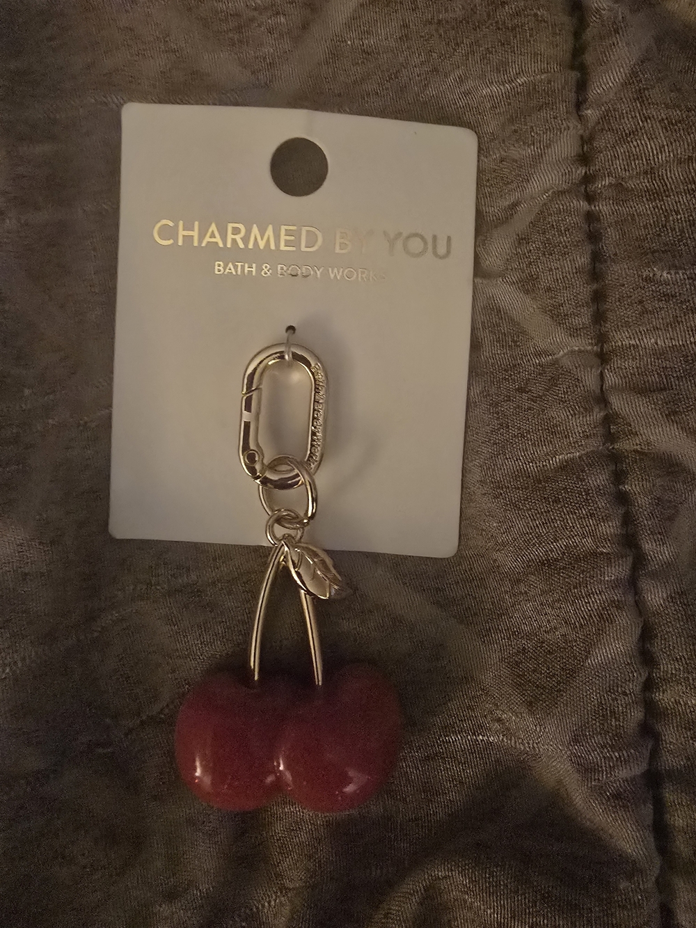 Charmed By You Gold-Tone Rubber Cherry Key & Card Holder Charm-NWT!